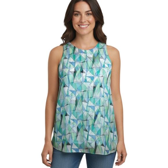 Vince Camuto Sleeveless Hi Low Chiffon Top Women's Sz XS Multicolor Print Lined - Picture 5 of 11